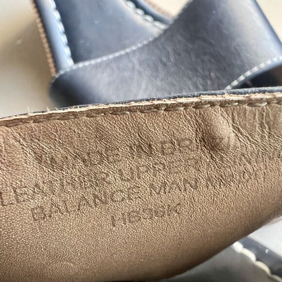 Bernardo Anthropologie Navy Blue Leather Cork Wedge Sandals Ankle Strap Women 9 - Picture 10 of 16